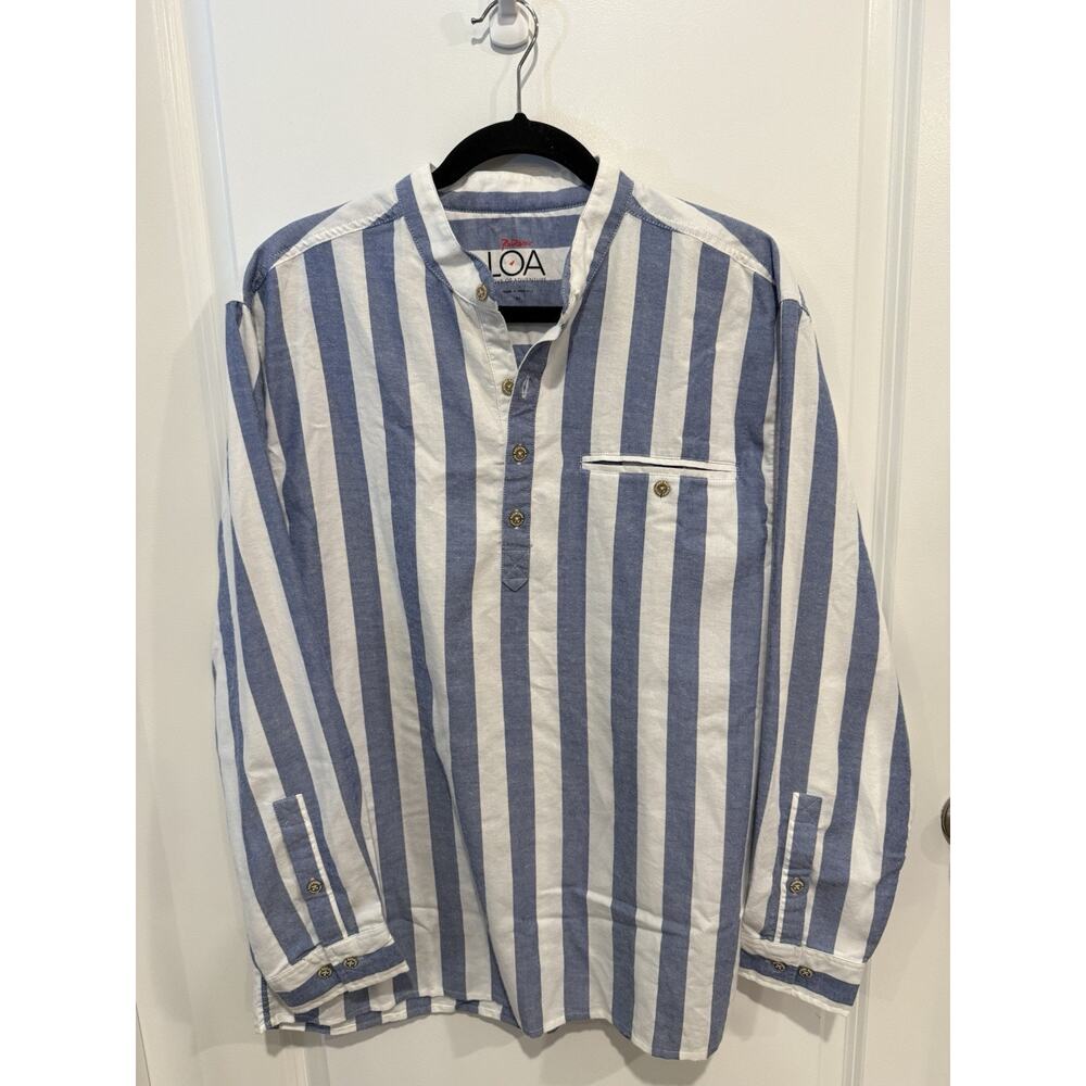 RailRiders LOA Shirt Mens Sz Medium Blue White Stripe Band Collar Henley